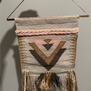 Bohemian Woven Wall Hanging in Pink and Gold